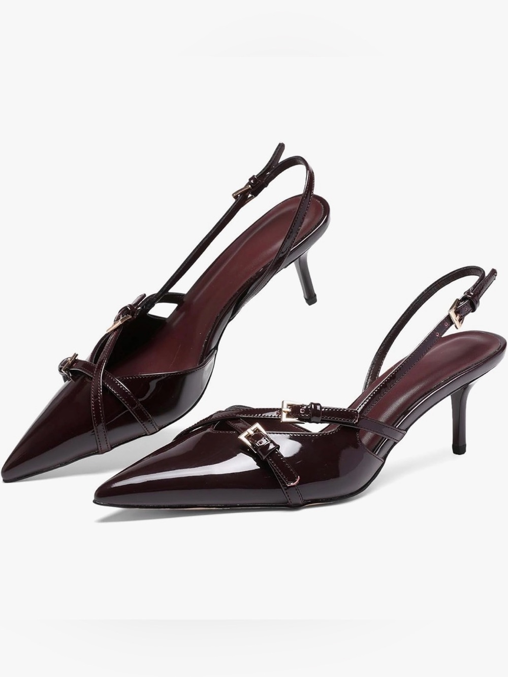 Slingback Kitten Heels Dark Burgundy Cherry